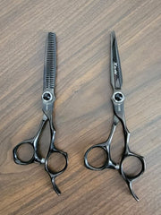 Load image into Gallery viewer, Professional Kashi Shears Set, Hair Cutting (B-3360), and Thinning Shears (B-3330T) Japanese Stainless Steel, Black Color