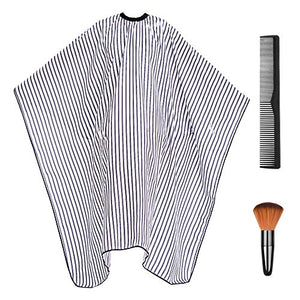 Professional Barber Cape Waterproof Salon Cape Haircut Apron with Carbon Comb and Neck Duster Brush, Hairdressing Hair Cutting Cover 3pcs, 55"x63" (Stripe)