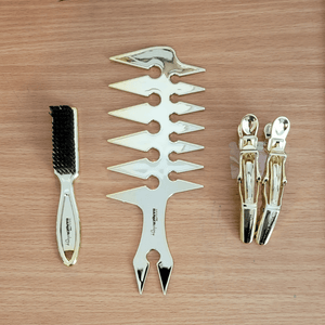 BabylissPRO GOLD Styling Barber Combo ( Fade Brush, Comb and Hair clip ) 4 pcs Set