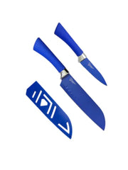 Load image into Gallery viewer, Diamond Sharp 7&quot; Santoku Knife and 3.5&quot; Paring Knife, Blue color

