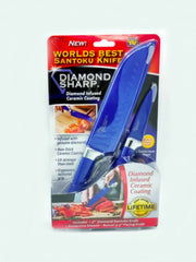 Load image into Gallery viewer, Diamond Sharp 7&quot; Santoku Knife and 3.5&quot; Paring Knife, Blue color
