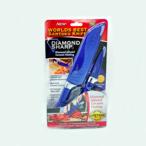 Diamond Sharp 7" Santoku Knife and 3.5" Paring Knife, Blue color