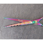 Load image into Gallery viewer, Kashi Shears Pet Grooming  6.5&quot; Rainbow color with Paws Print
