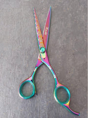 Load image into Gallery viewer, Kashi Shears Pet Grooming  6.5&quot; Rainbow color with Paws Print
