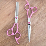 Load image into Gallery viewer, Kashi Shears Hair Scissors Set,  Cutting Shears (P-3460) and Thinning Shears (P-3430T) Japanese Stainless Steel, Pink Color,
