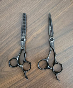 Professional Kashi Shears Set, Hair Cutting (B-3360), and Thinning Shears (B-3330T) Japanese Stainless Steel, Black Color