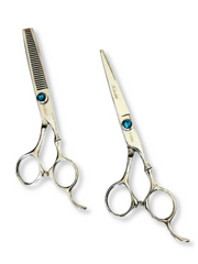 Load image into Gallery viewer, Kashi Shears, Set Professional Hair Cutting S-3260 and Thinning Shears S-3230T  30 teeth, 6&quot; Japanese  Steel, Silver Color
