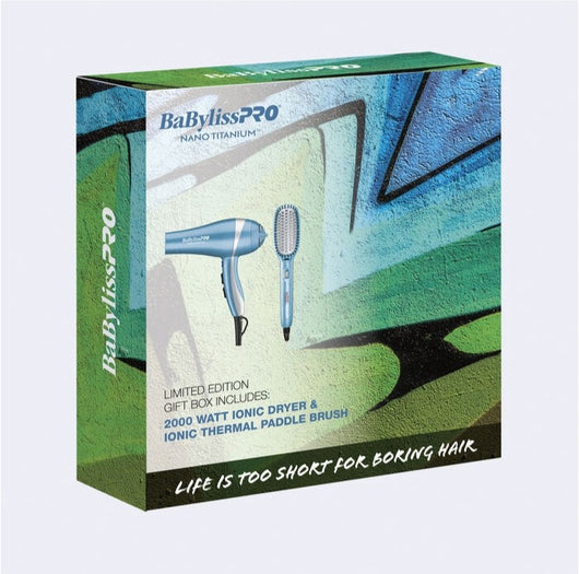 BaByliss PRO Nano Titanium Hair Dryer & Ionic Thermal Paddle Brush Limited Edition  074108463210