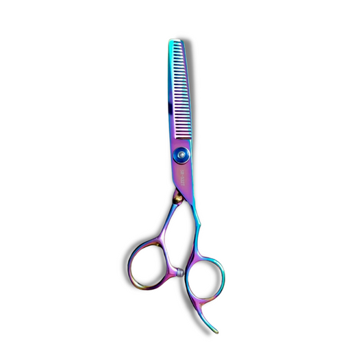 Kashi Professional Thinning Hair Shears SR-532T Rainbow Color - Japanese Steel 6.5 inch with blue botton ajust