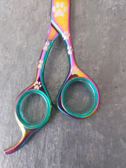 Load image into Gallery viewer, Kashi Shears Pet Grooming  6.5&quot; Rainbow color with Paws Print
