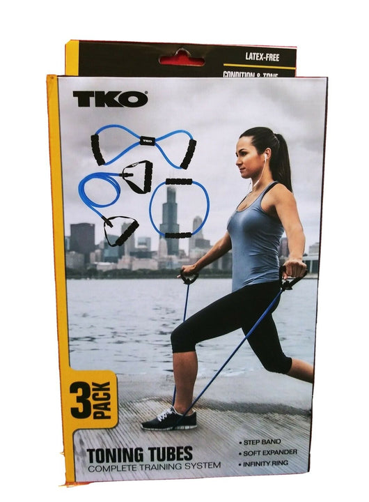 TKO, Set of 3 Resistance Toning Tubes, Complete Training System, Step Band, Soft Expanded, Infinity Ring